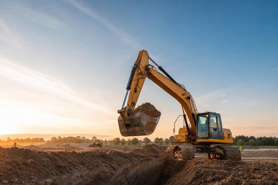 Excavator at a commercial worksite, illustrating equipment loan requirements: complete guide