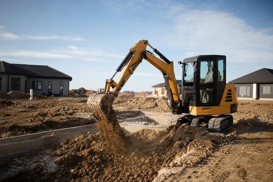 Excavator at a commercial worksite, illustrating excavators financing bad credit: what to expect