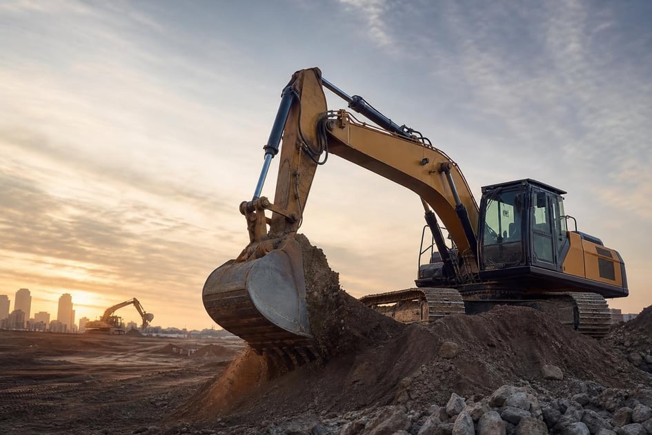 Excavator at a commercial worksite, illustrating excavators financing no money down: what to expect