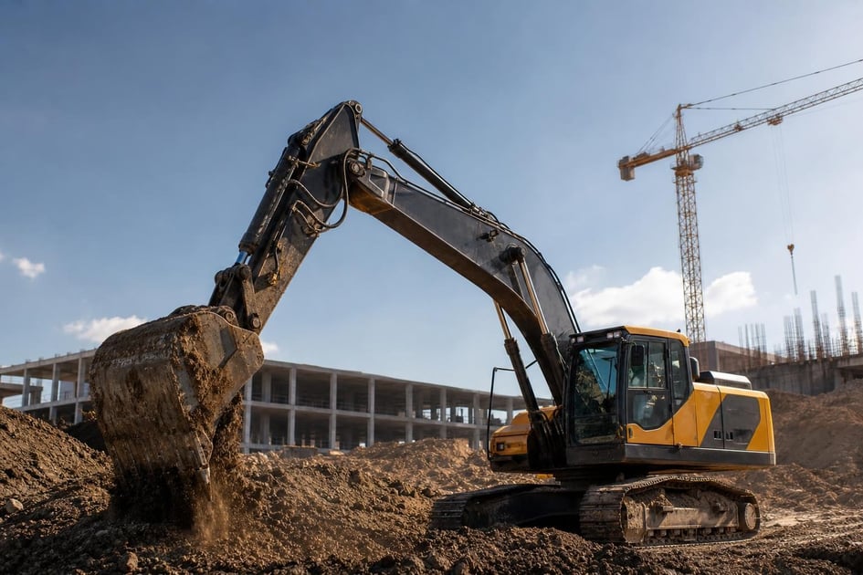 Excavators at a commercial worksite, illustrating excavators financing rates: what to expect