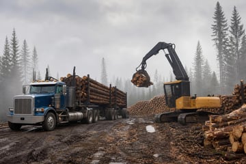 Feller buncher at a commercial worksite, illustrating forestry logging equipment financing bad credit