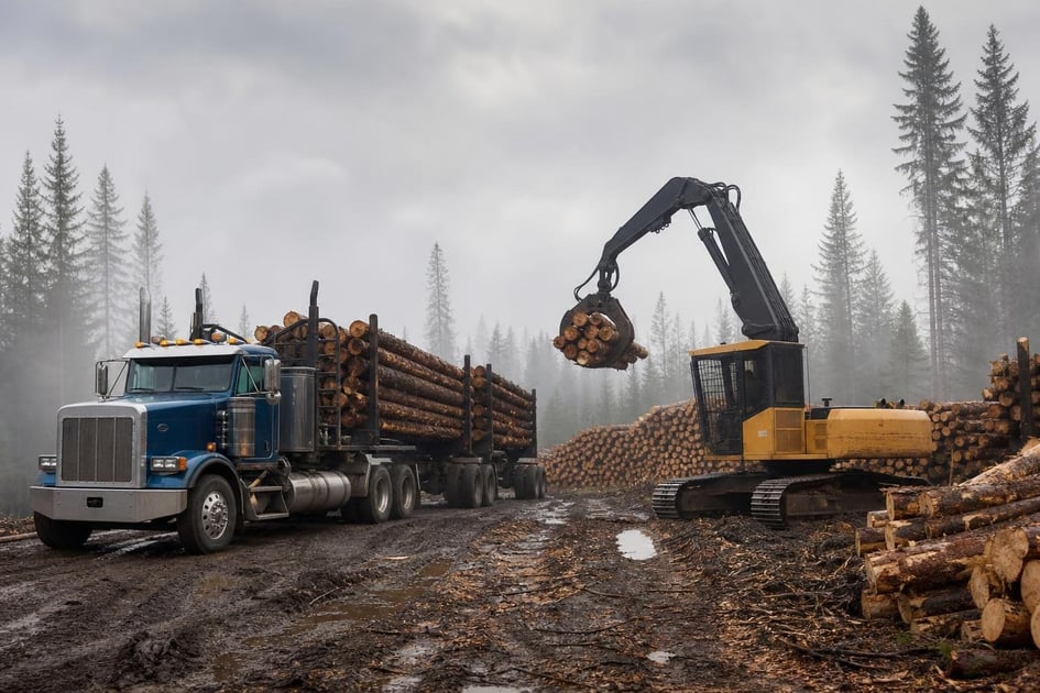 Feller buncher at a commercial worksite, illustrating forestry logging equipment financing bad credit