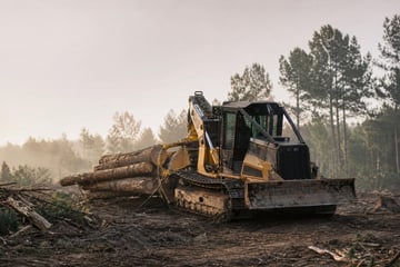 Logging skidder at a commercial worksite, illustrating forestry logging equipment financing calculator
