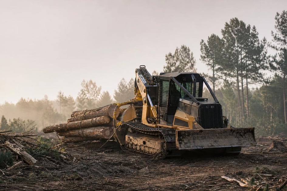 Logging skidder at a commercial worksite, illustrating forestry logging equipment financing calculator