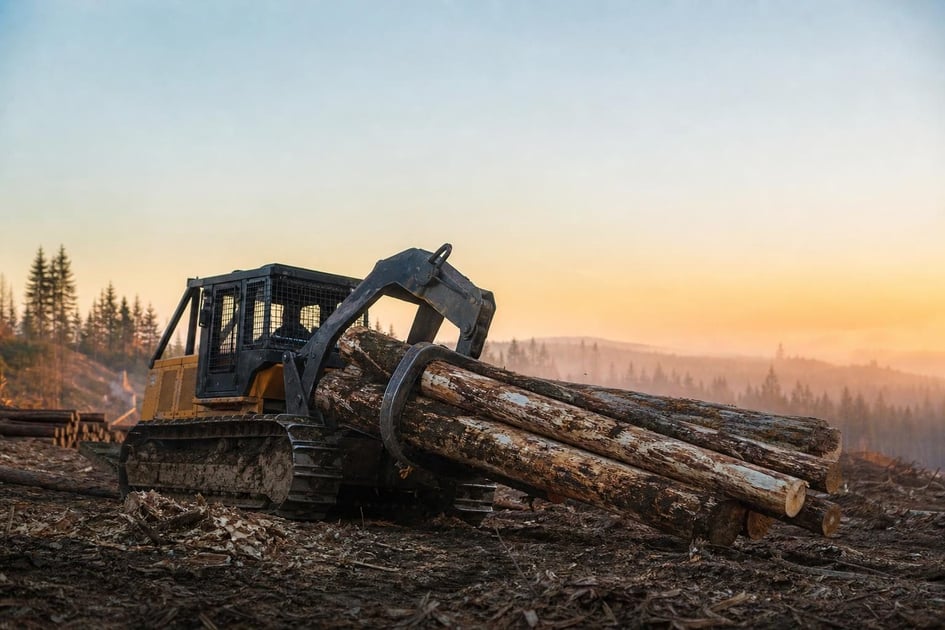 Skidder at a commercial worksite, illustrating forestry logging equipment financing no money down