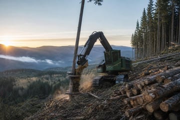 Feller buncher at a commercial worksite, illustrating forestry logging equipment financing terms