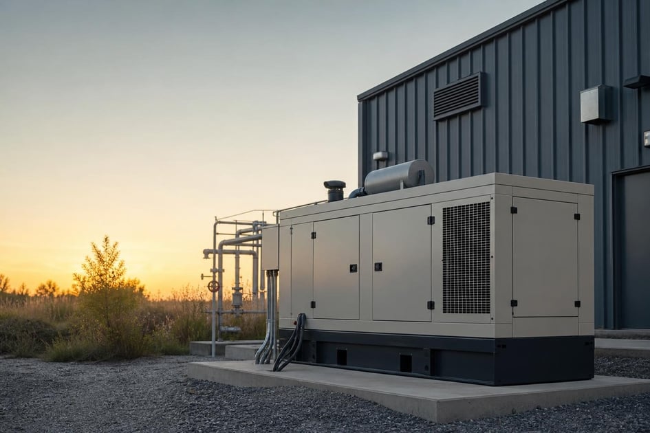 Commercial generator set at a commercial worksite, illustrating generator set financing for small business: what to expect