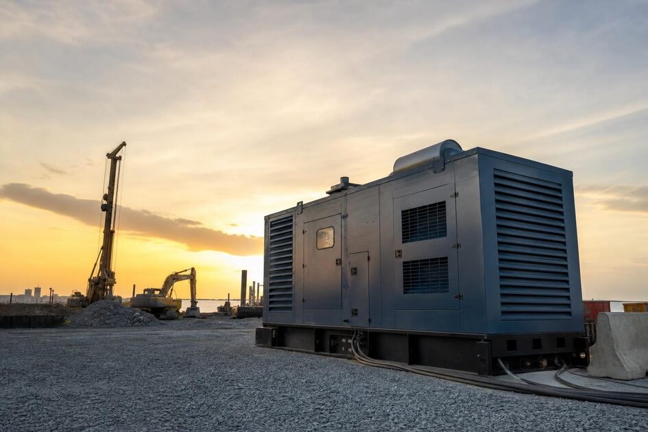 Used diesel generator set at a commercial worksite, illustrating generator set financing used: what to expect
