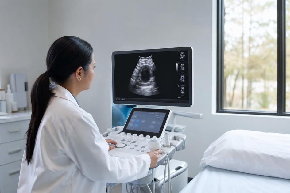 Diagnostic ultrasound machine at a commercial worksite, illustrating healthcare equipment financing requirements