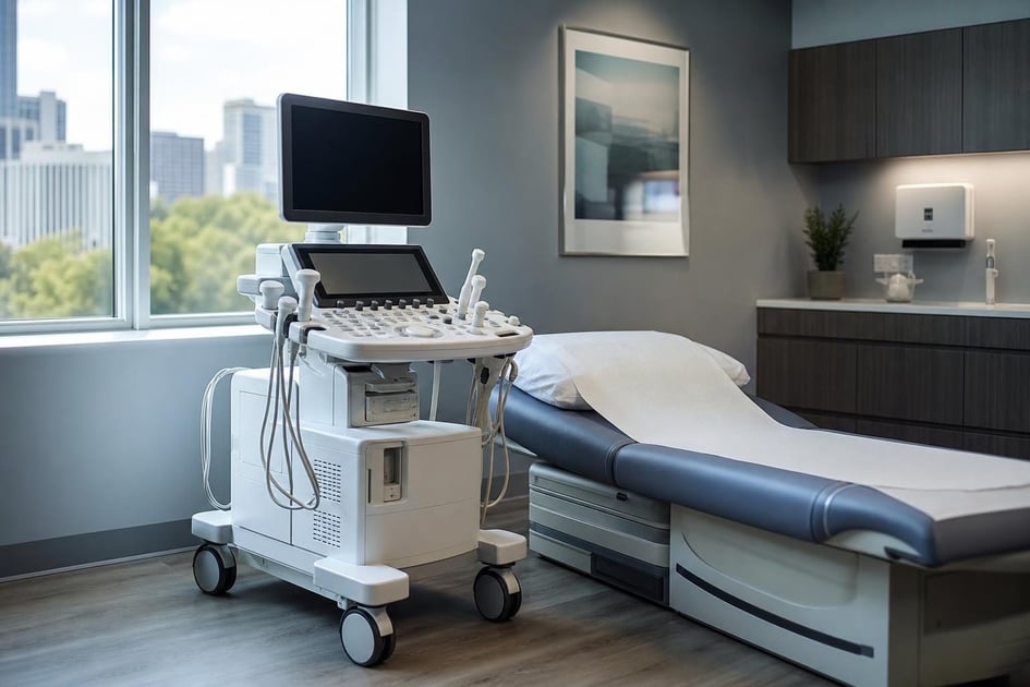 Refurbished medical imaging equipment at a commercial worksite, illustrating healthcare equipment financing used