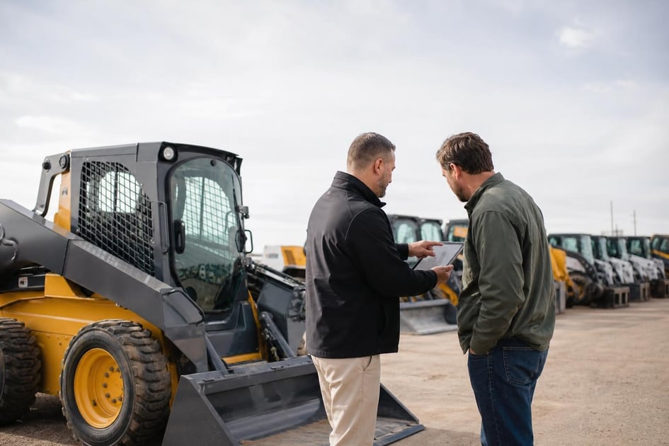 Vendor financing consultation at a commercial worksite, illustrating how to offer financing to customers: a vendor's guide to closing more equipment sales