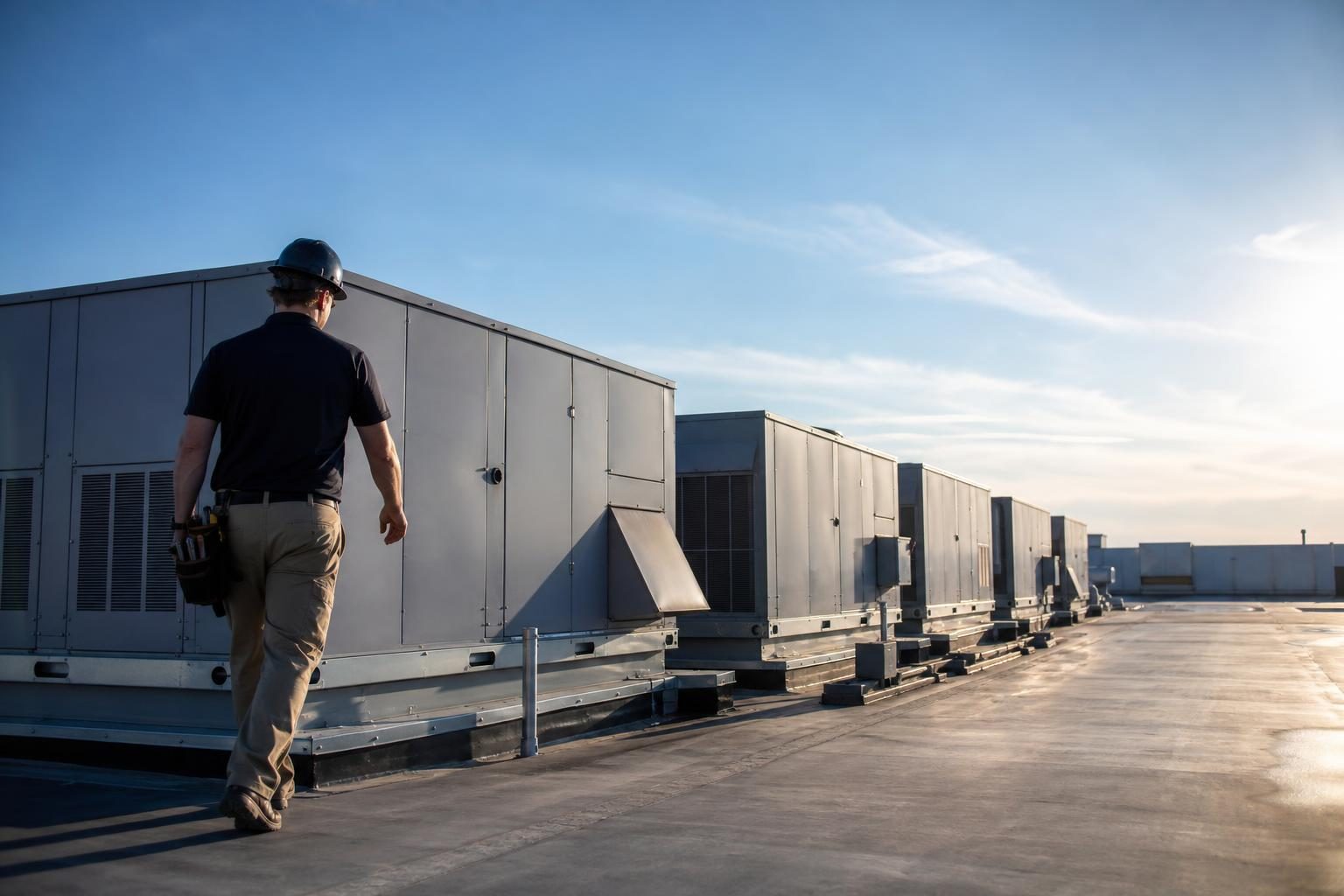 Commercial rooftop hvac units at a commercial worksite, illustrating hvac equipment financing calculator: how lenders size your payment before you sign