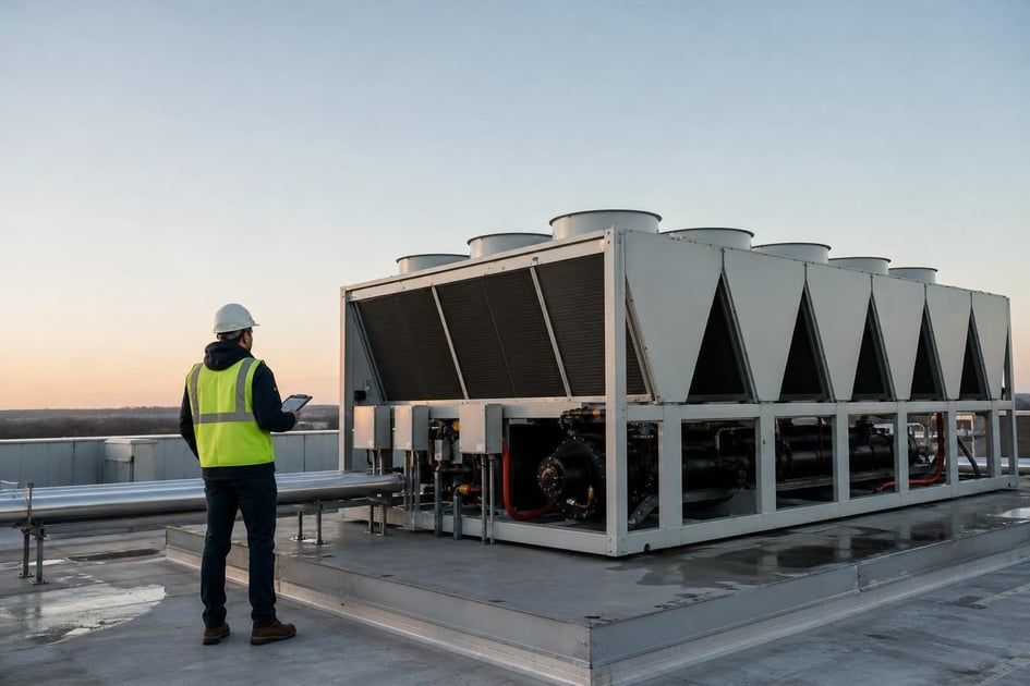 Commercial hvac rooftop unit at a commercial worksite, illustrating hvac equipment financing cost