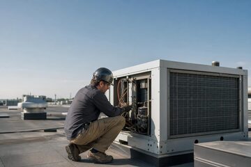 Commercial rooftop hvac units at a commercial worksite, illustrating hvac equipment financing how to get