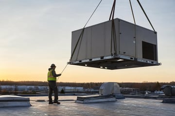 Commercial rooftop hvac unit at a commercial worksite, illustrating hvac equipment financing with no down payment