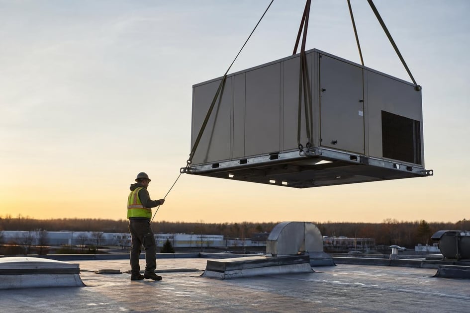 Commercial rooftop hvac unit at a commercial worksite, illustrating hvac equipment financing with no down payment