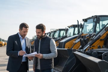 Commercial equipment dealership at a commercial worksite, illustrating point of sale financing for equipment sellers: a complete guide