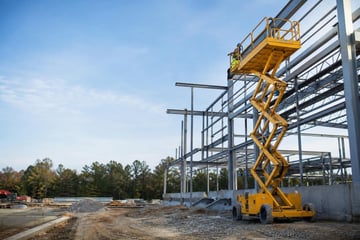 Scissor lift at a commercial worksite, illustrating scissor lifts financing in georgia