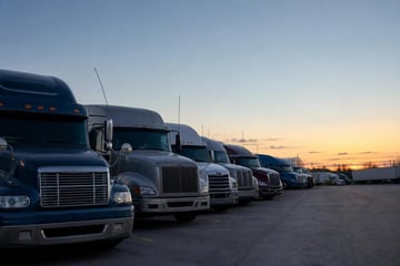 Semi trucks at a commercial worksite, illustrating semi trucks financing bad credit: what to expect