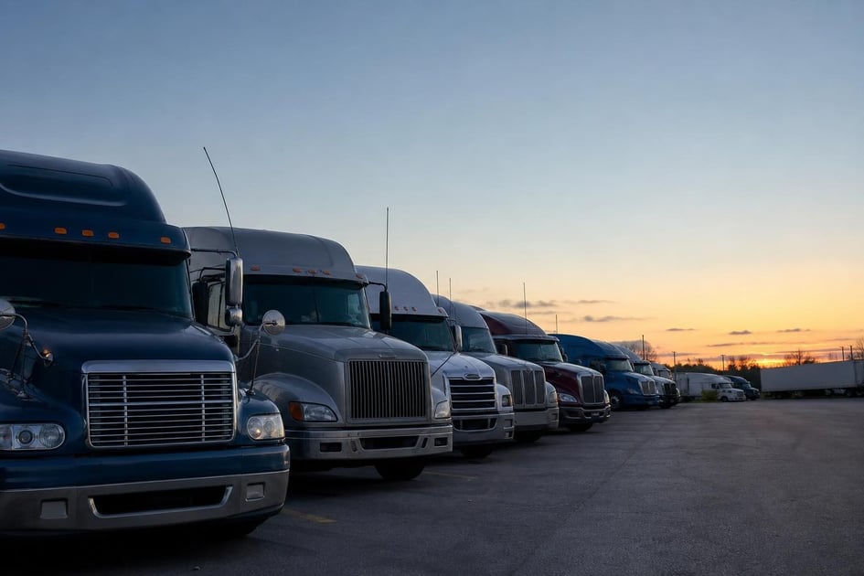 Semi trucks at a commercial worksite, illustrating semi trucks financing bad credit: what to expect