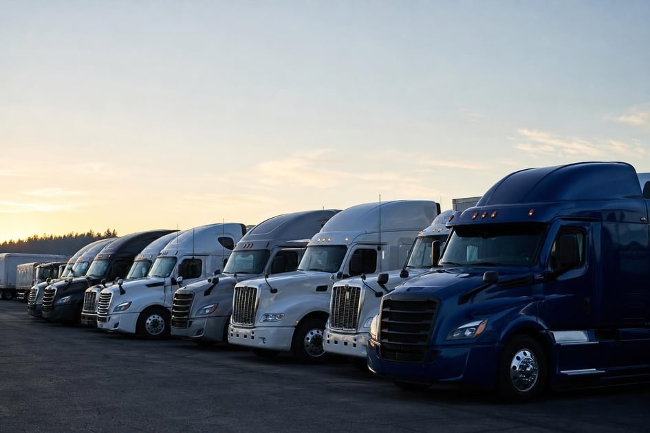 Semi trucks at a commercial worksite, illustrating semi trucks financing for small business: what to expect