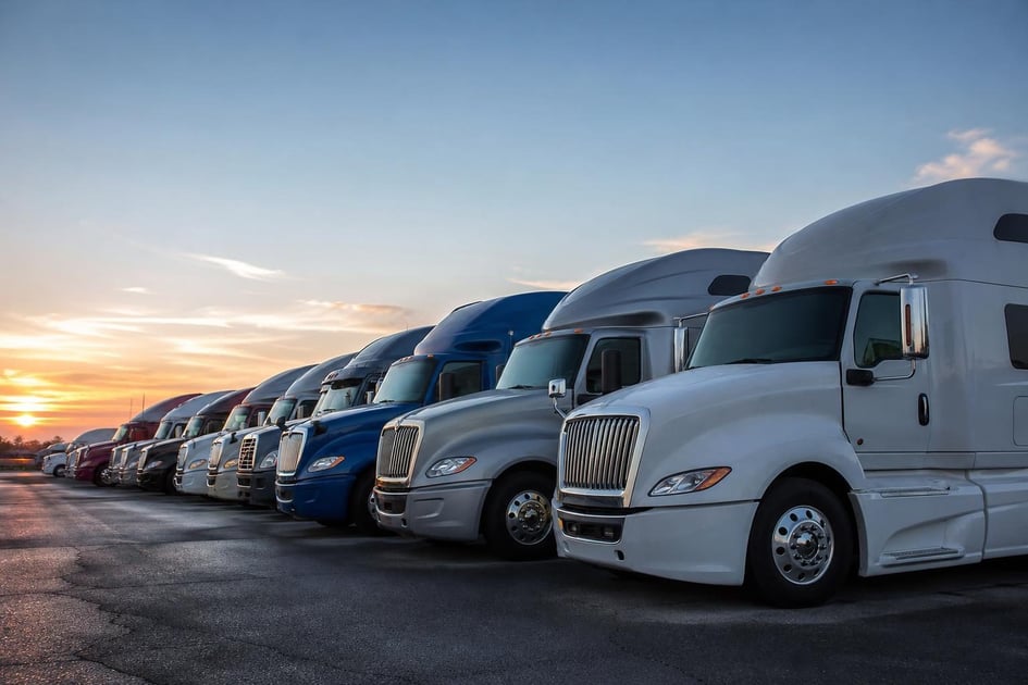 Semi trucks at a commercial worksite, illustrating semi trucks financing how to get: what to expect