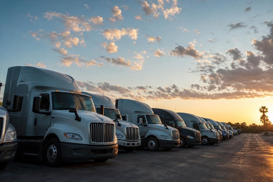 Semi trucks at a commercial worksite, illustrating semi trucks financing in florida