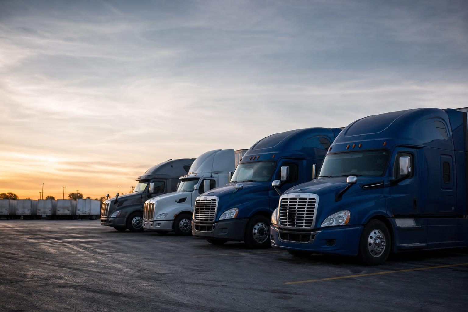 Semi trucks at a commercial worksite, illustrating semi trucks financing in ohio