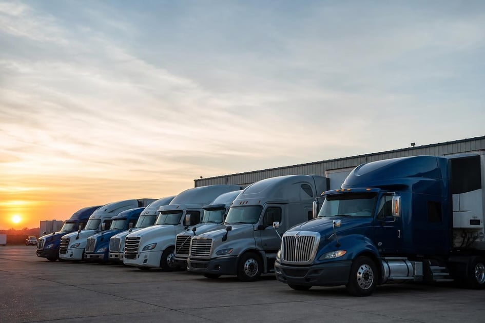 Semi trucks at a commercial worksite, illustrating semi trucks financing in texas
