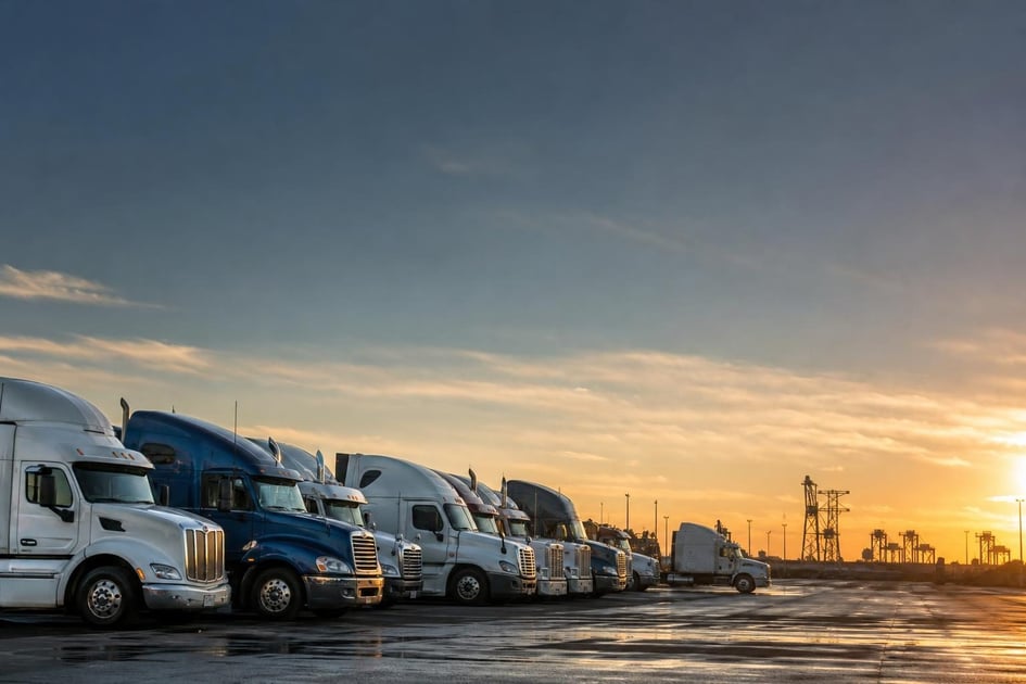 Semi trucks at a commercial worksite, illustrating semi trucks financing qualify for: what to expect