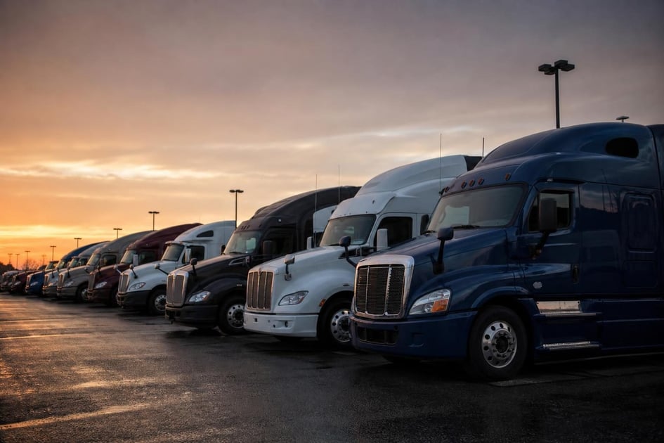Semi trucks at a commercial worksite, illustrating semi trucks financing with no down payment: what to expect