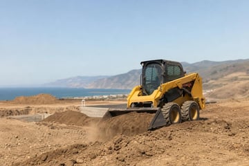 Skid steer loader at a commercial worksite, illustrating skid steers financing in california