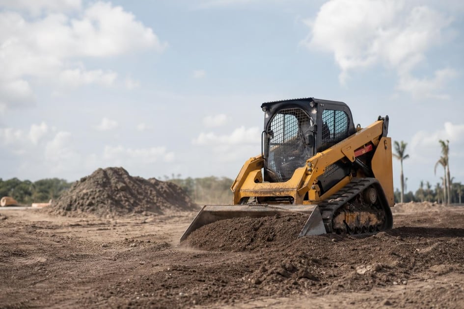 Skid steer loader at a commercial worksite, illustrating skid steers financing in florida