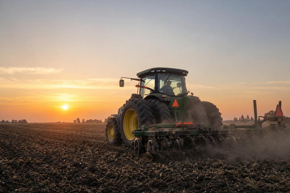 Tractor at a commercial worksite, illustrating tractors financing no money down: what to expect