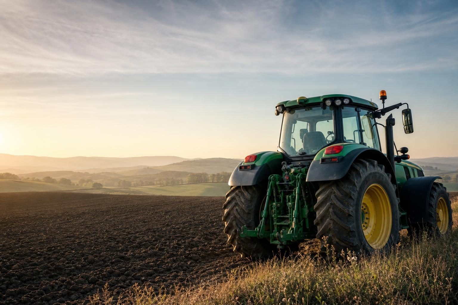 Row-crop tractor at a commercial worksite, illustrating tractors financing qualify for: what to expect