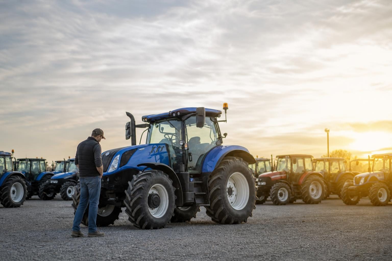 Used tractor at a commercial worksite, illustrating tractors financing used: what to expect