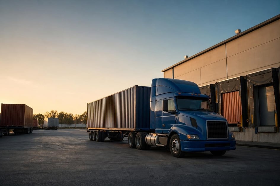 Semi-truck at a commercial worksite, illustrating transportation equipment financing bad credit