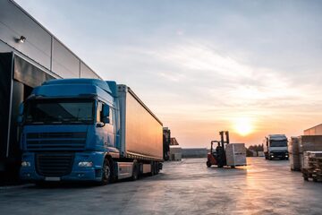 Semi-truck at a commercial worksite, illustrating transportation equipment financing cost