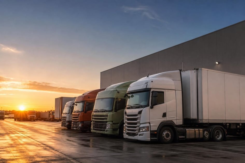 Commercial trucks at a commercial worksite, illustrating transportation equipment financing for small business