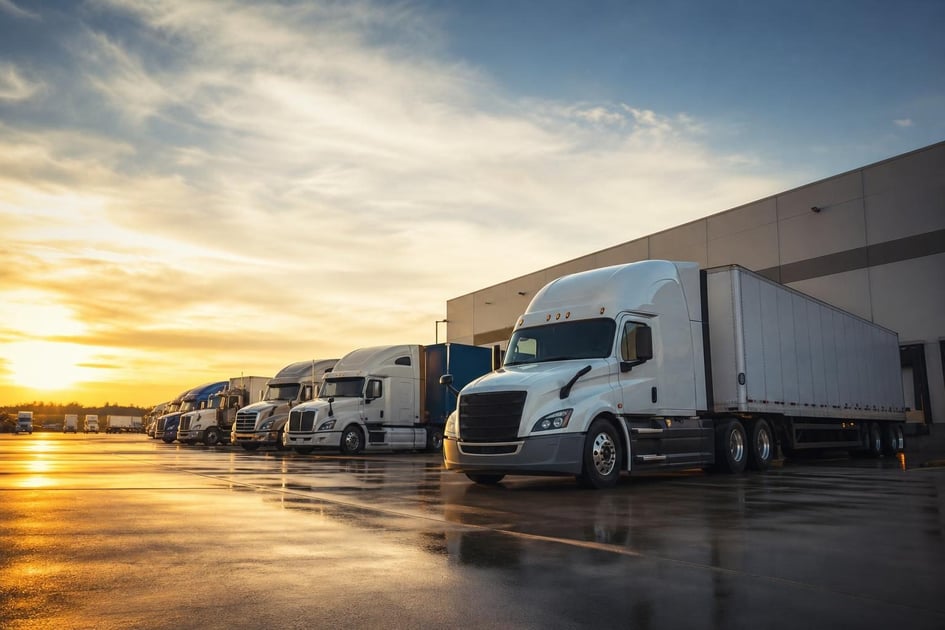 Semi-trucks at a commercial worksite, illustrating transportation equipment financing how to get