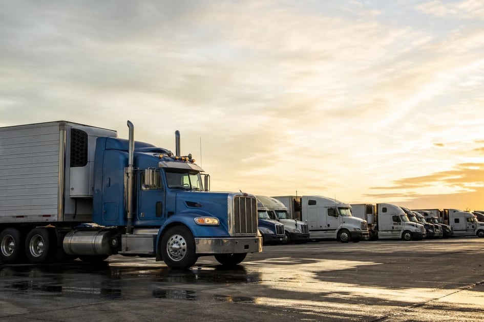 Used semi-truck at a commercial worksite, illustrating transportation equipment financing used