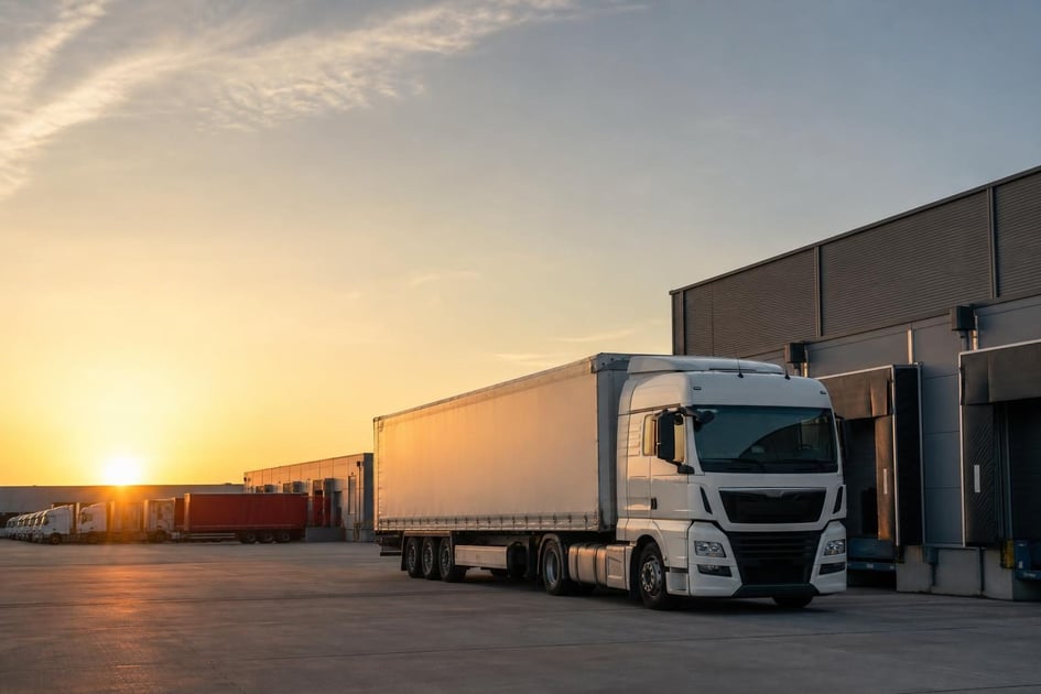 Semi-truck at a commercial worksite, illustrating transportation equipment financing with no down payment