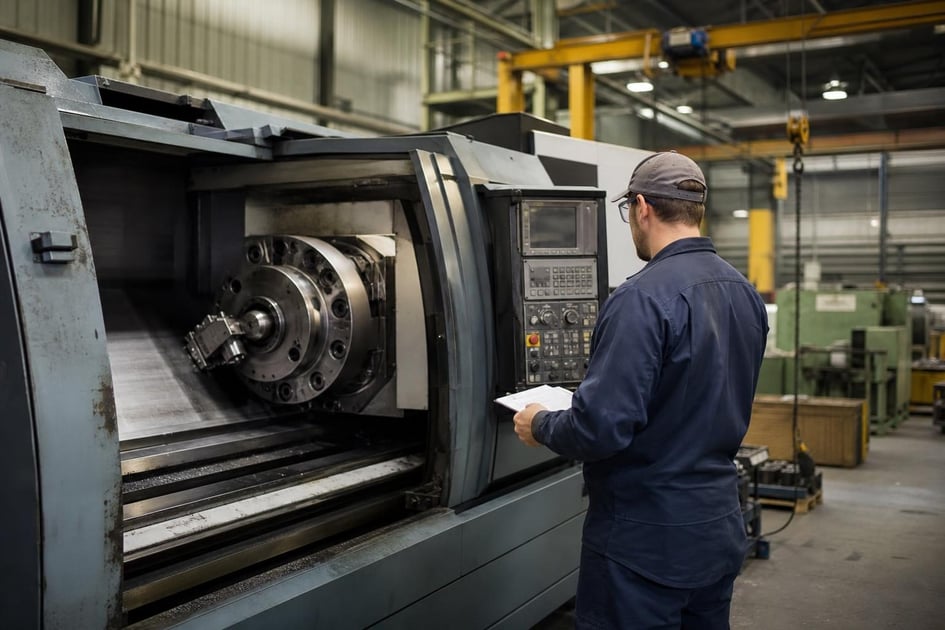 Used cnc lathe at a commercial worksite, illustrating used manufacturing equipment financing: how owner-operators fund production machinery