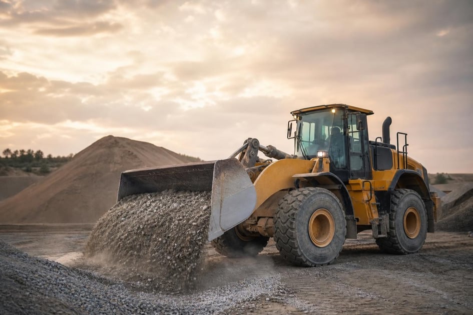 Wheel loader at a commercial worksite, illustrating wheel loaders financing bad credit: what to expect