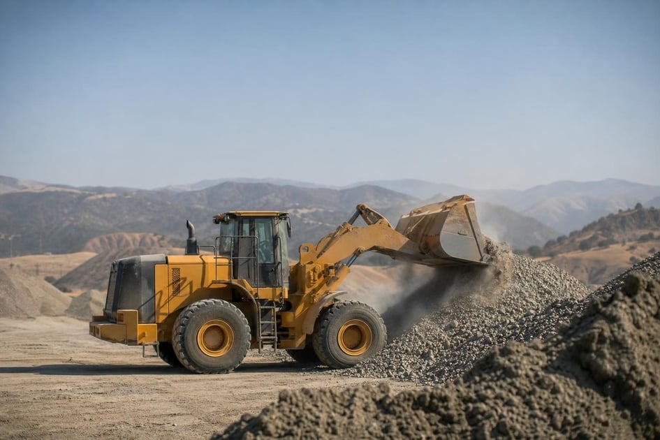 Wheel loaders at a commercial worksite, illustrating wheel loaders financing in california