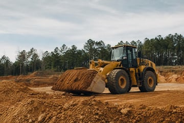 Wheel loaders at a commercial worksite, illustrating wheel loaders financing in georgia