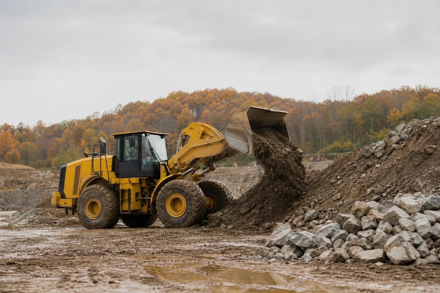 Wheel loaders at a commercial worksite, illustrating wheel loaders financing in ohio