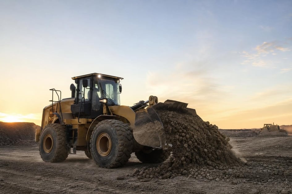 Wheel loader at a commercial worksite, illustrating wheel loaders financing in texas