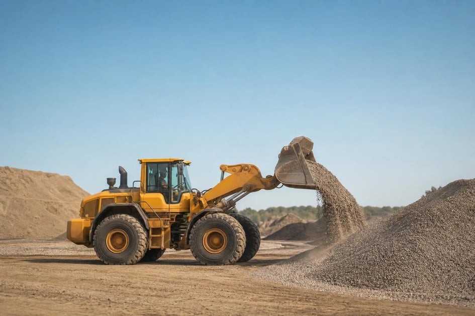 Wheel loader at a commercial worksite, illustrating wheel loaders financing no money down: what to expect