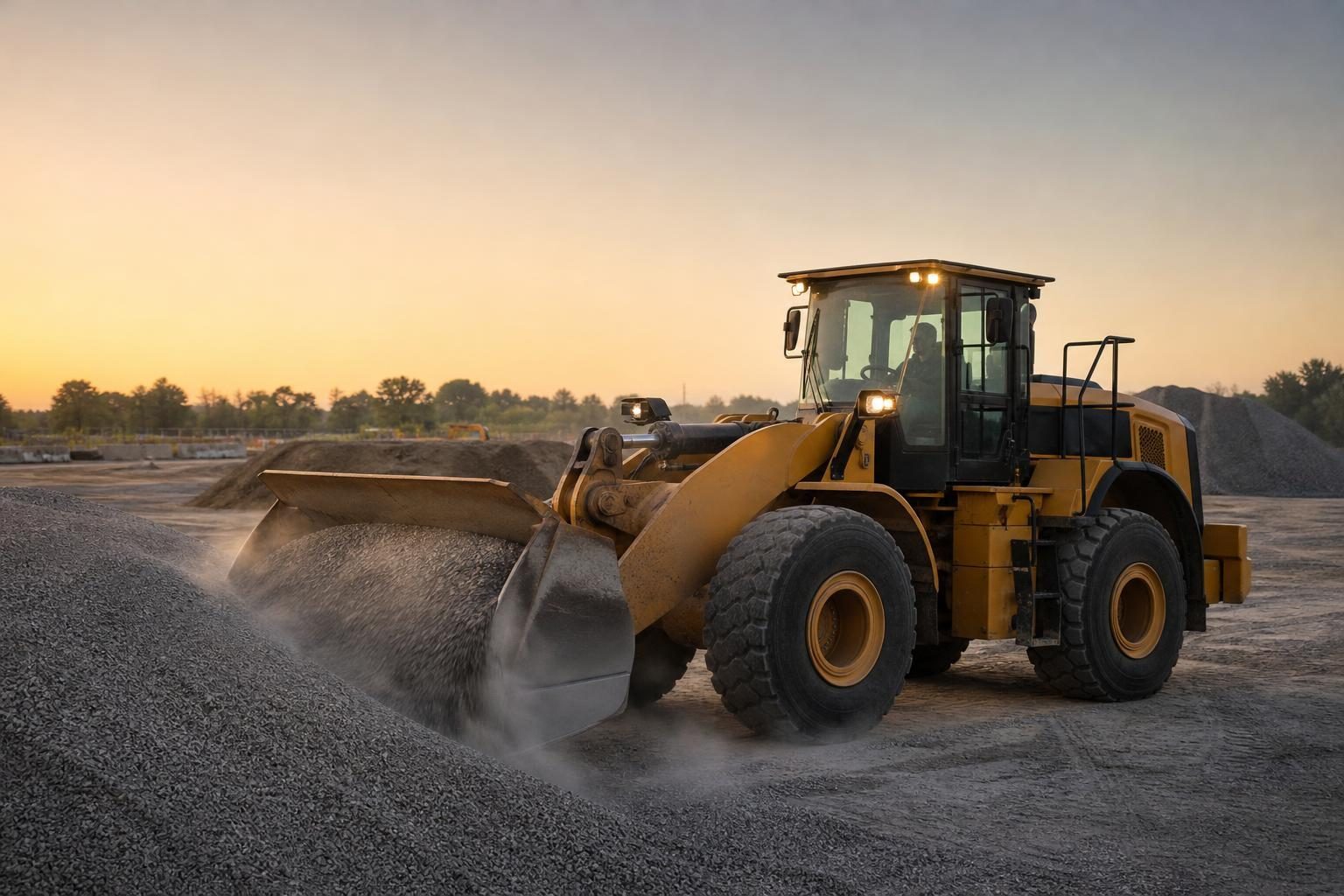 Wheel loader at a commercial worksite, illustrating wheel loaders financing qualify for: what to expect
